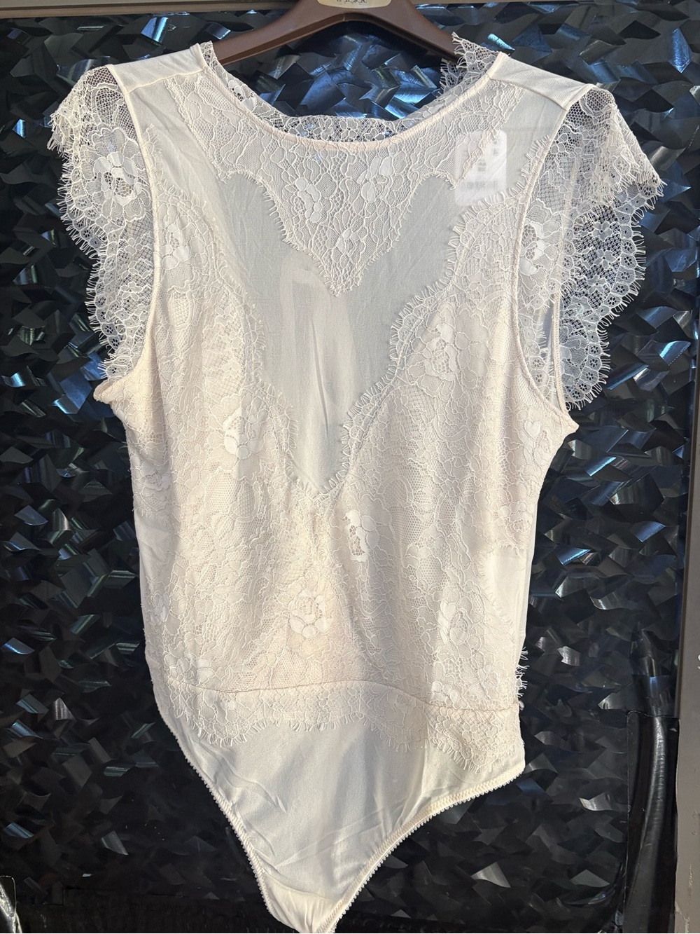 Free people intimately nwt size XL lace semi sheer ivory open back body suit